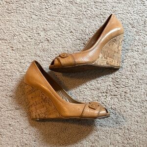 Tory Burch Women’s size 7 Tan Peep-Toe cork wedge